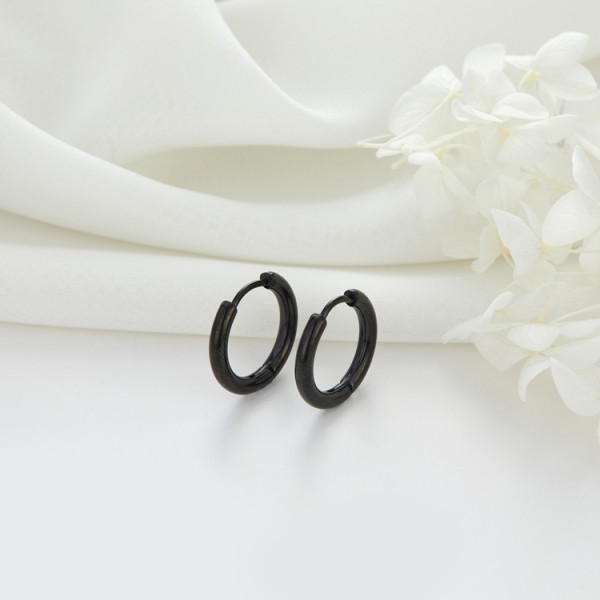 16mm Gun Black Plated Huggie Wholesale Stainless Steel Huggie Hoop Earrings