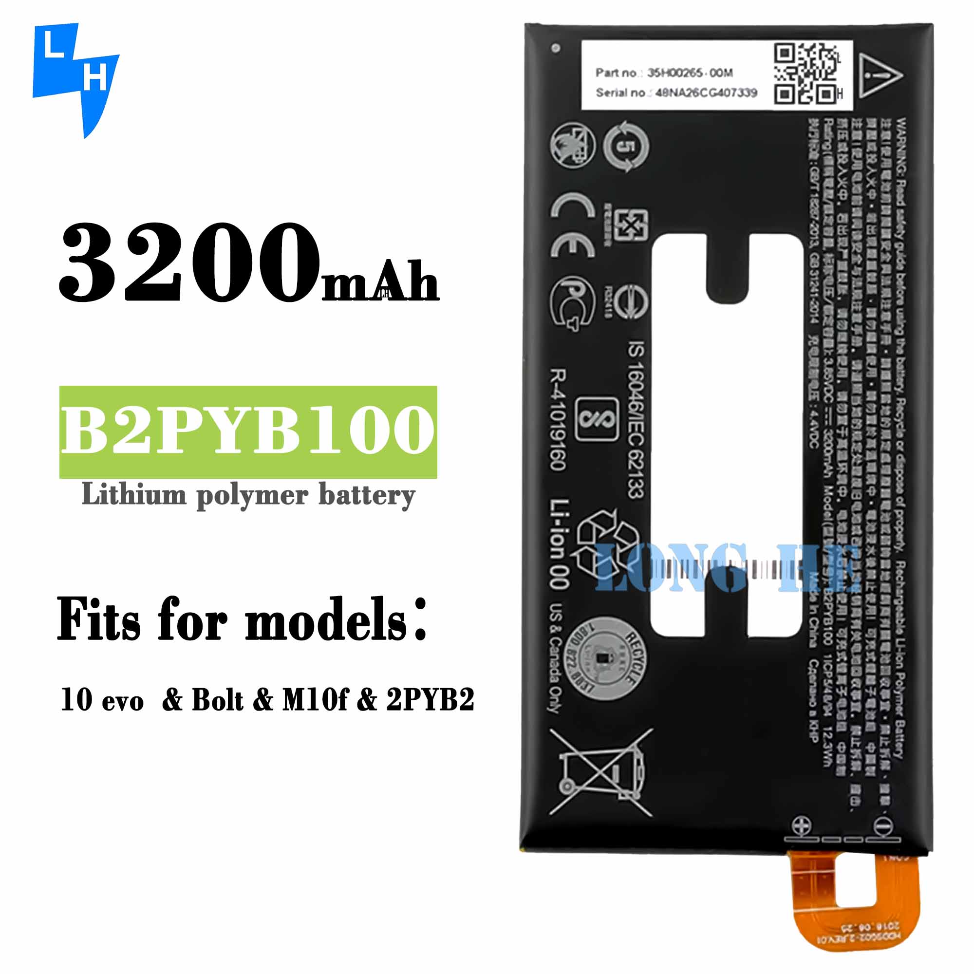 3200mAh Акумулятор черный B2PYB100 для HTC 10 evo Bolt M10f 2PYB2 0 цикл