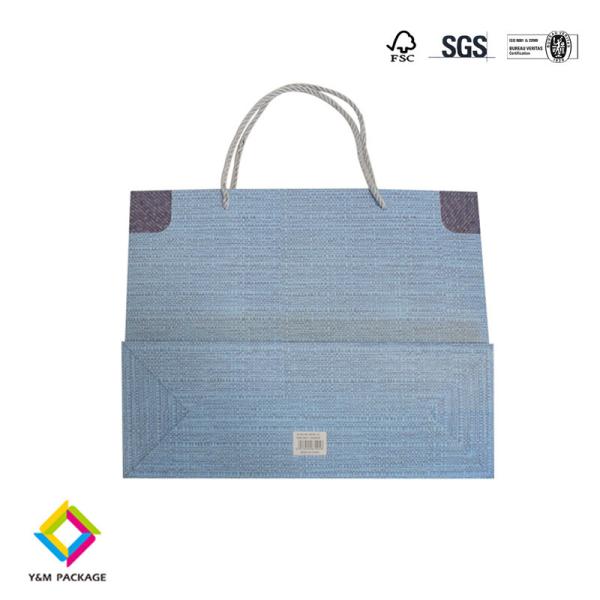 Luxury Blue Color White Card Paper Bags For Gift Packaging With Ribbon Handle
