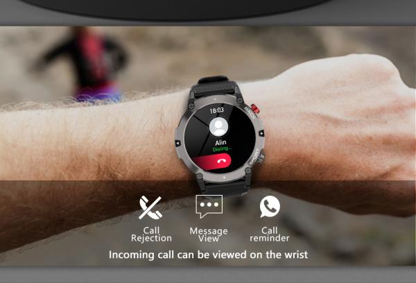 Smartwatch tactile à écran tactile avec texte et appel, fréquence cardiaque, oxygène sanguin et détecteurs d'activité
