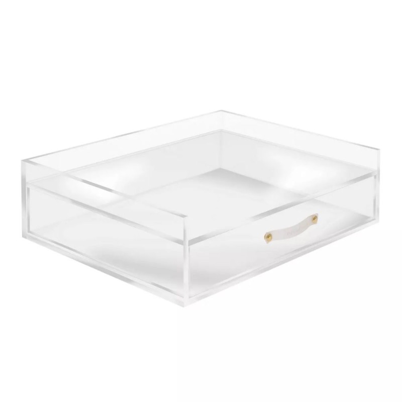 Custom Single-Tier Clear Acrylic File Box with Handle Easy Installation Standing Desktop Office Organizer Storage Solution