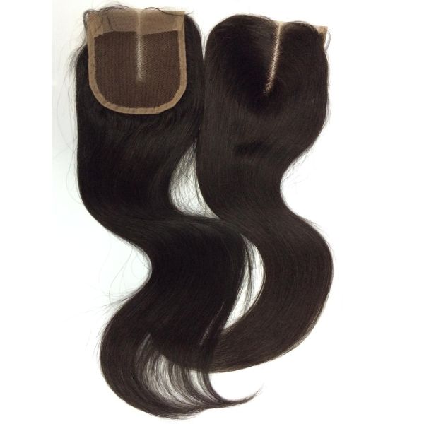 Top Quality Hot Unprocessed Natural Color Knot Bleached Brazilian Hair Middle Part 4*4inch Lace Closure Silky Straight