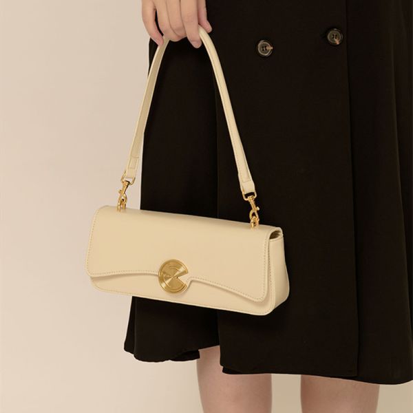 NEW REAL COWHIDE SHOULDER BAG WOMEN'S SLANT BAG HIGH-GRADE HAND-HELD BAGUETTE BAG COWHIDE UNDERARM BAG