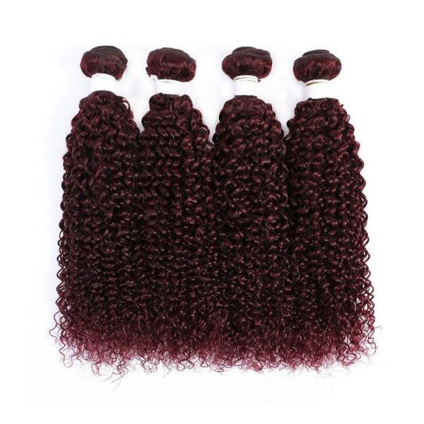 #99J Dark Wine Kinky Curly Remy Human Hair Bundles Sew In Weave Bundles Brazilian Bundle Deals