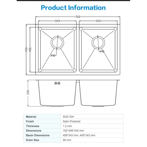 30x18 Inch 18 Gauge Stainless Steel Sink Undermount For Kitchen Island