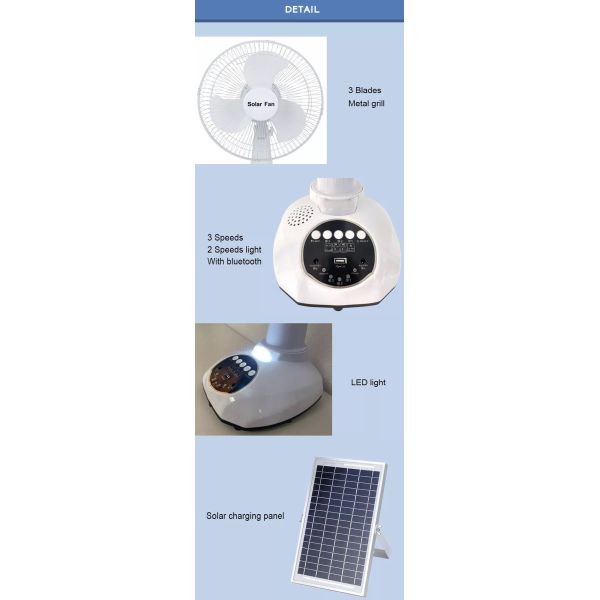 Portable Solar Outdoor Electric Fan For Camping Charging Table Power Bank 12 Inch