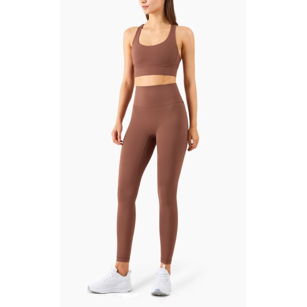 Cross Back Yoga Set Clothes Gathered Belly Matching Sports Bra And Leggings Set