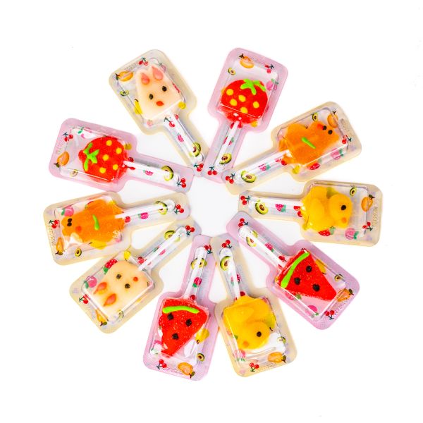 Colorful Gummy Candies Cartoon Shape Soft Lollipop Candy Fruit Flavor Candy Sweets