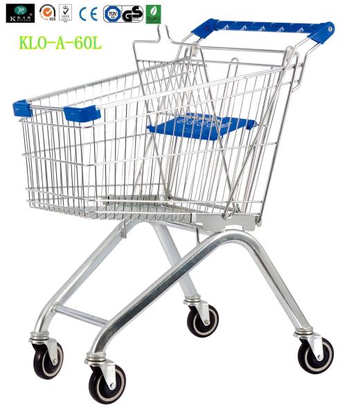 Small Portable Chrome Plated Steel Shopping Carts 60L / Supermarket Push Cart