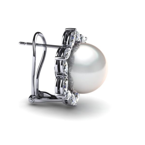 bijoux et perle cultivée d'eau douce blanche Marquise Earring de l'or 14K blanc