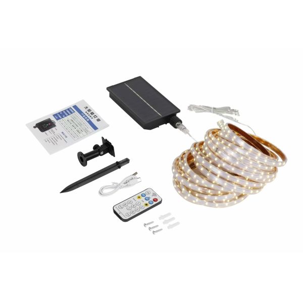 3+2-meter Solar Light Strip with 550 Lumen and 5V/1.2W Solar Panel for Energy Efficient Outdoor Lighting