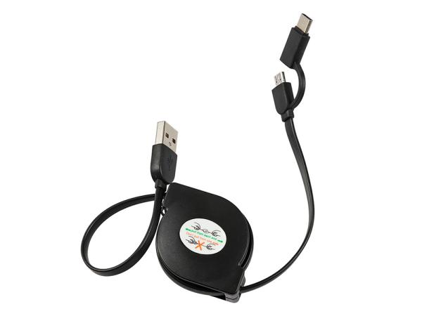 Retractable 2 In 1 Micro Usb Type C Charger , Length 100cm USB Extension Wire