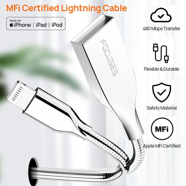 3FT 6FT 10FT MFI Lightning Cable All Metal Fast Charging Compatible Apple