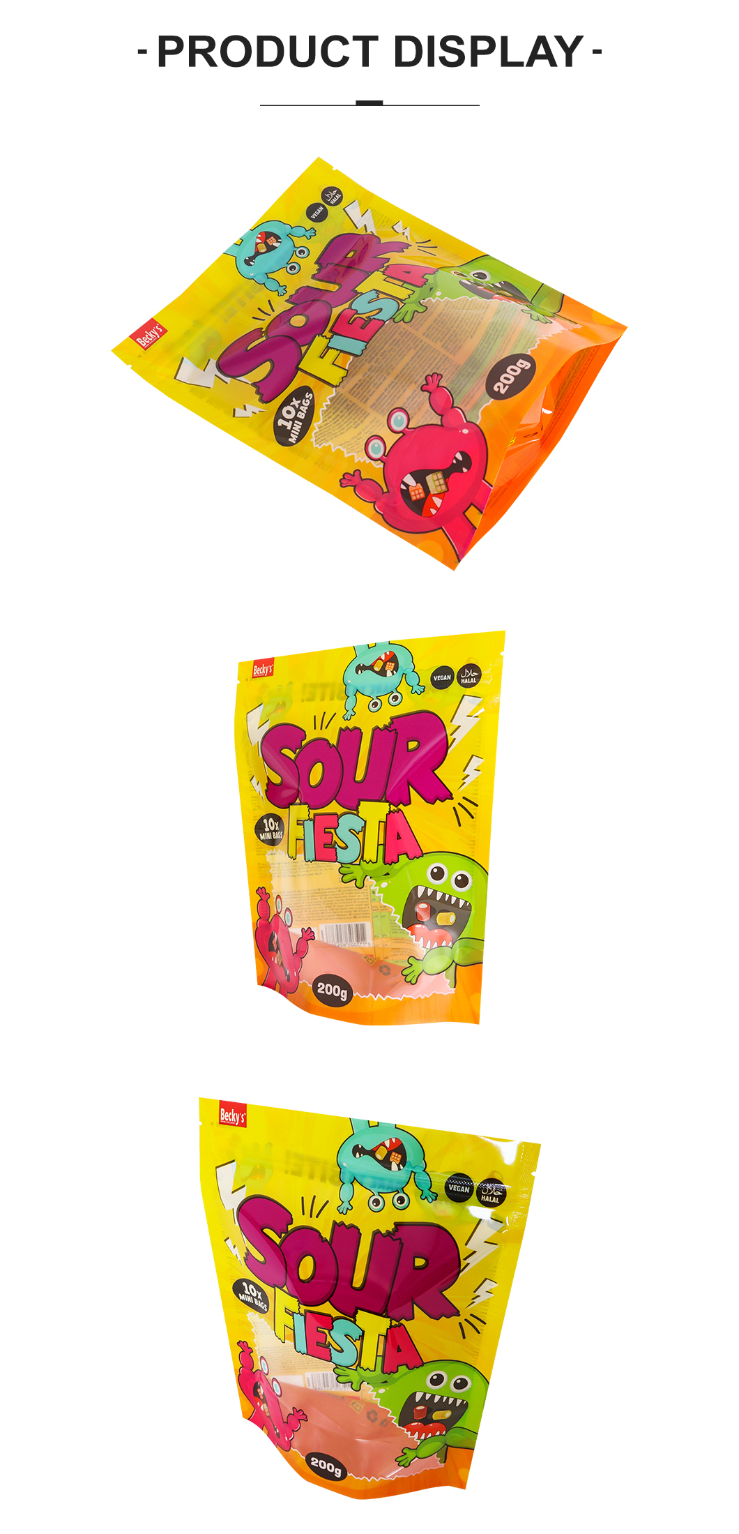 Custom Printed Food Grade Stand Up Pouch with Zipper Top for Candy Packaging