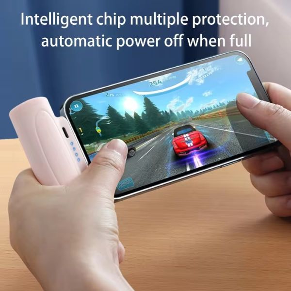 Pocket Mini Capsule Cordless Power Bank 5000mAh Emergency Fast Charger With Flashlight