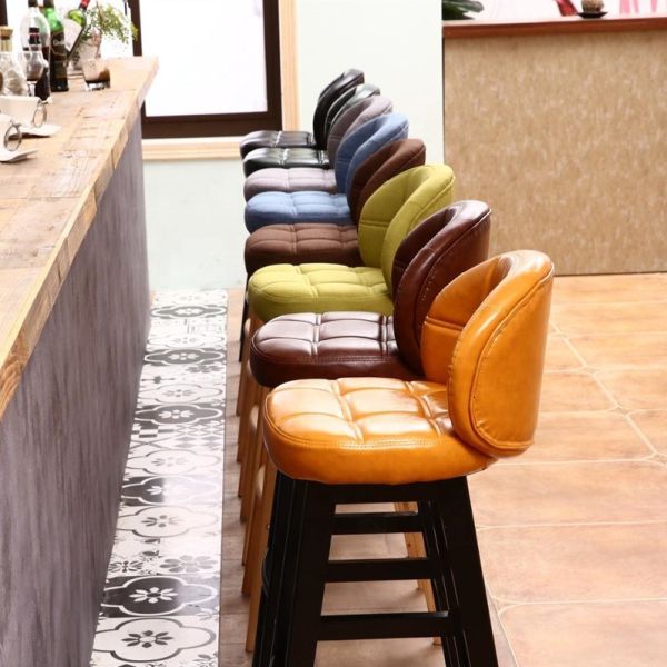 Commercial Furniture Modern High Bamboo Bar Stool with Soft Gray Cotton Cushion