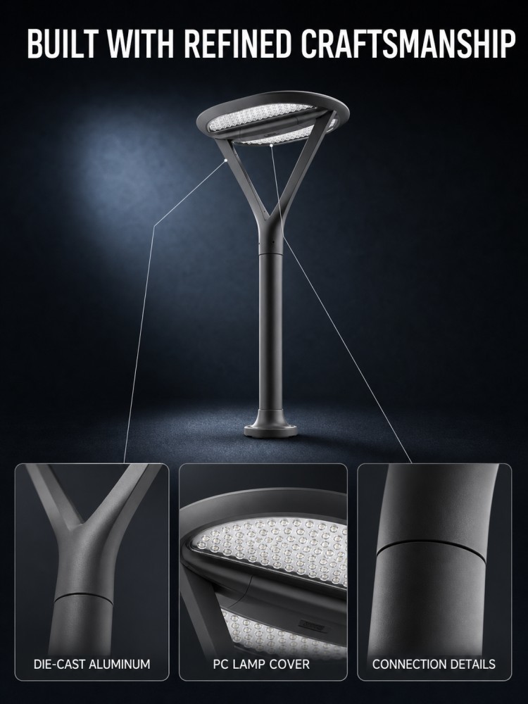 All in One Solar Garden Pole Light 35W 50W Smart APP Control for Countryside