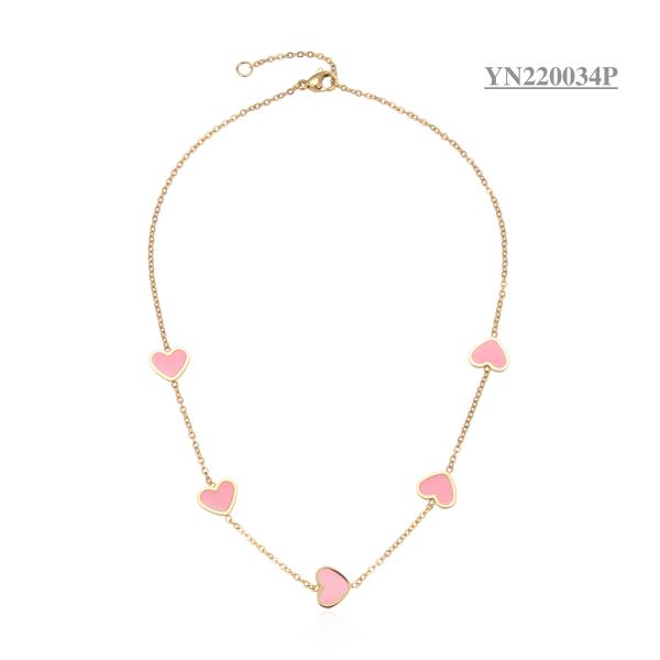 40CM 18k Gold Stainless Steel Necklace 5 Heart Trendy Luxury Jewelry