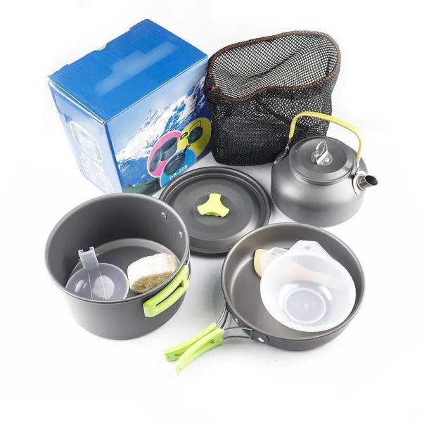 19x13x19cm Non-Stick Camping Cookware Set Portable Aluminum Mess Kit for Camping Cooking