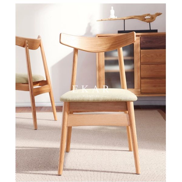 Modern Nordic Designs Furniture No Arm Oak Wooden With Seating Cushion Fabric Dining Chair