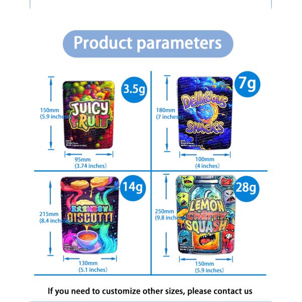 Wholesale Custom Printed Mylar Smell Proof 3.5g 7g 14g 28g Food Stand Up Pouch Zipper Plastic Laser Tereo 3.5g Bags With Window