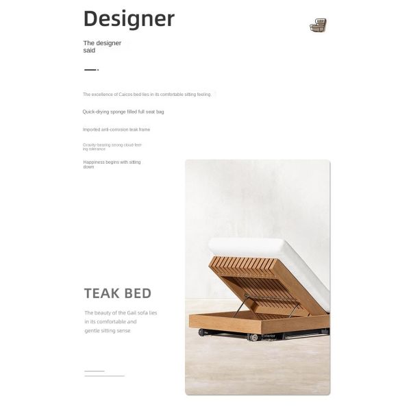 Customized Luxury Pool Teak Wood Lounge Chair With 5 Gears Backrest Adjustment Lesiure Bed