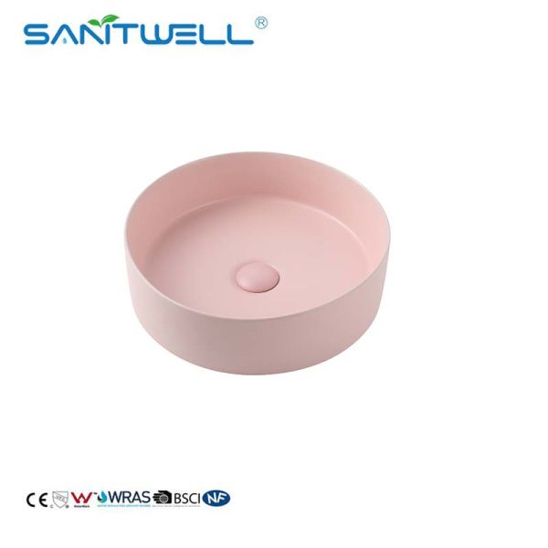 China Factory Chaozhou 2024 Above Counter basin Pink Color Ceramic Basin Wall Mounted Sink