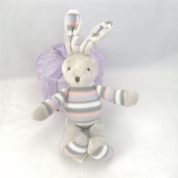 ODM OEM Gift Custom Colorful Knitted Toy Polyester Stuffed Striped Plush Rabbit Toy