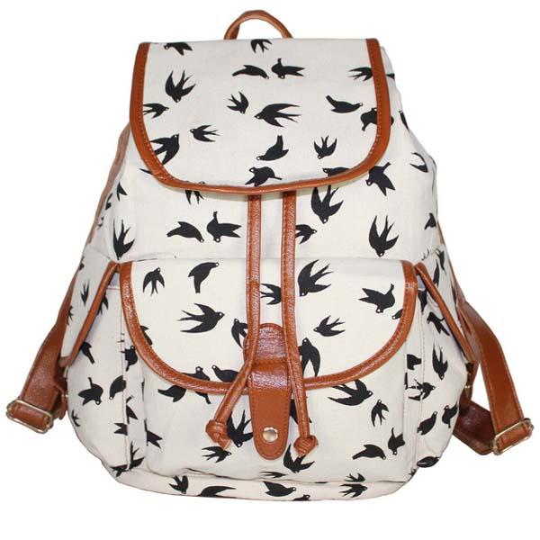 Women's School Swallow Backpack Fox Bag Girl's Owl Backpack Canvas Shoulder Backpack