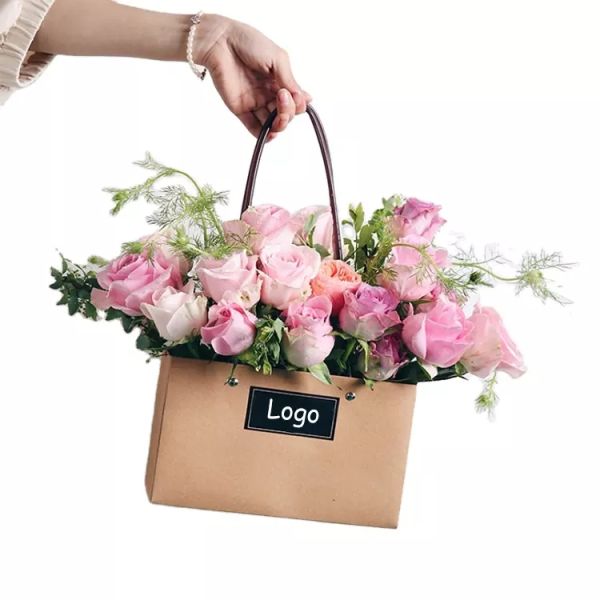 Florist Gift Printed Paper Carrier Bags Waterproof Bouquet Bags With Handles