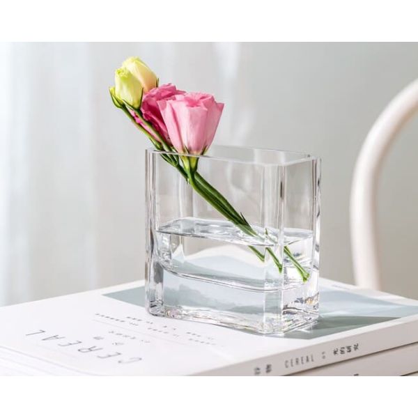 Hand Blown Home Decoration Glass 4 Inch Height Mini Rectangular Clear Glass Vase