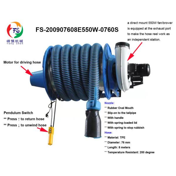 Car Workshop Motorized Hose Reel 8m 10m Portable Extraction Unit