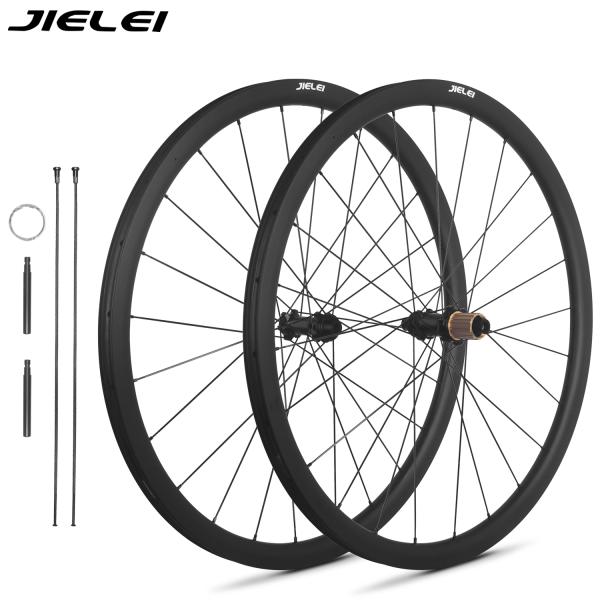 JIELEI High Quality 32mm Carbon Bicycle Wheelset 700c 24 Holes Four Claw Clincher Disc Brake Tubeless Wheel