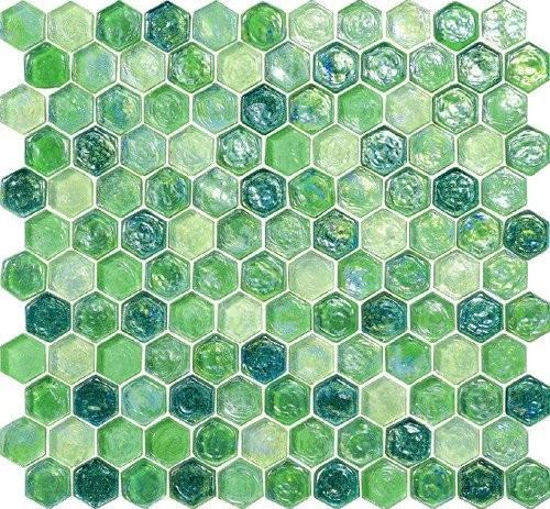 Flesh green water waving glass mosaic tile hexagon decoration entrance