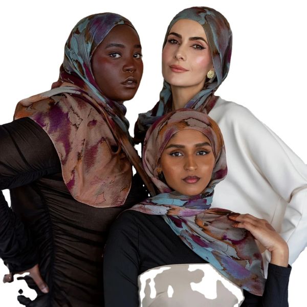 Wholesale Large Pearl Chiffon Long Women Abaya Printed Shawl Scarf Chiffon Hijab