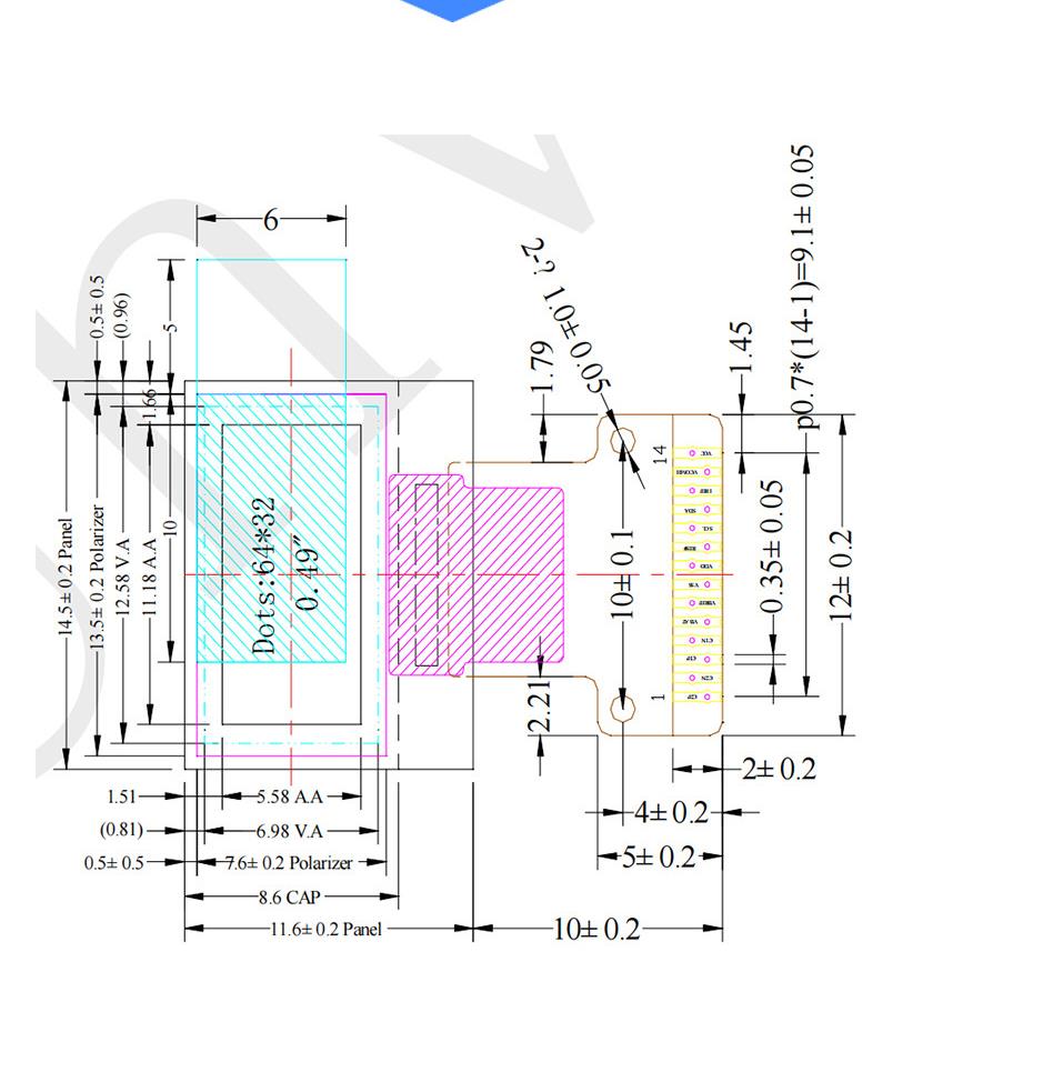 Разрешение 64x32, Pm Oled 0,49 дюйма, интерфейс IIC, модуль дисплея Oled