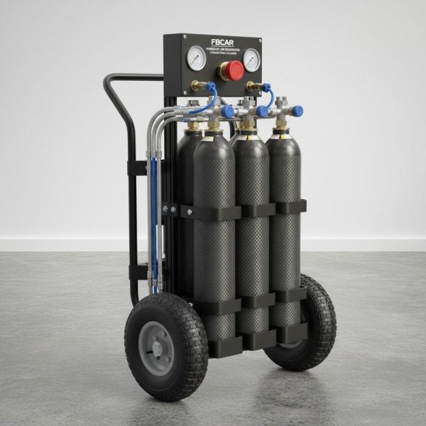 Fbcar Handcart Air Respirator with 4 Carbon Fibre Cylinders and 90m Working Radius on SUS304 Stainless Steel Cart