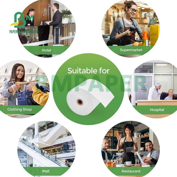 Rollo de papel de impresora térmica 65gsm sin BPA para recibo de cajero 80mm 57mm