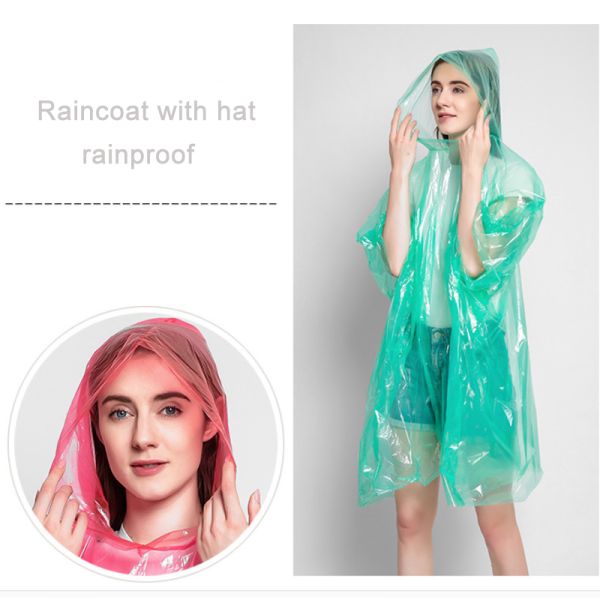 Waterproof Disposable Raincoat for Women Adults Transparent Colorful Plastic Foldable