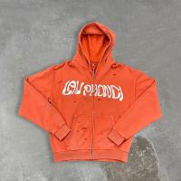 Factory Vintage Sun Faded Washed Thick Cotton Hoodies Custom Logo Men Distressed Oversized Fit Zip up Screen Print Hoodie