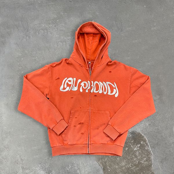 Fábrica Vintage Sol desvanecido Lavado Hoodies de algodón grueso Logotipo personalizado Hombres angustiados de gran tamaño ajustado con cremallera Hoodie de impresión de pantalla