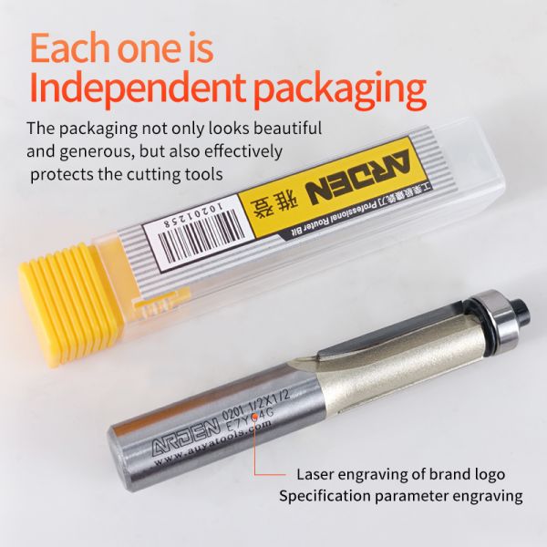 Popular ARDEN Router Bit1/2 1/4 Straight Flute Cnc Woodworking Flat Bottom Flush Trim Router Bit for Wood  With Bearing