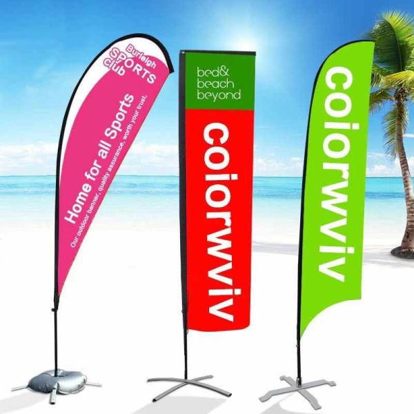 Advertising Custom Logo Printing Rectangle Teardrop Feather Aluminum and Fiberglass flag Pole Beach Flag Banner