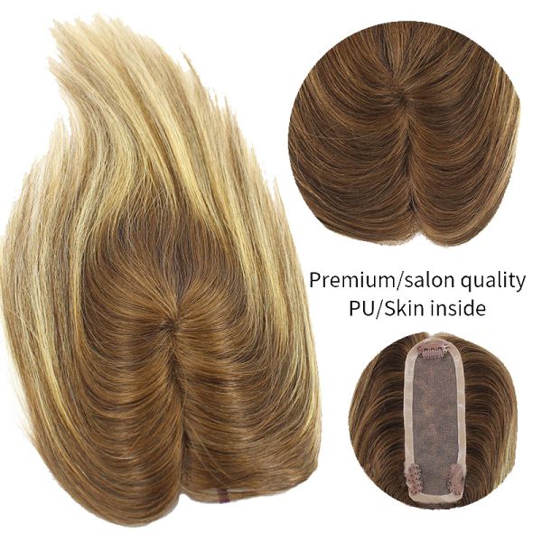Ladies European Rooted Ombre Hairpiece Human Hair Toppers Clip In Toupee for Woman