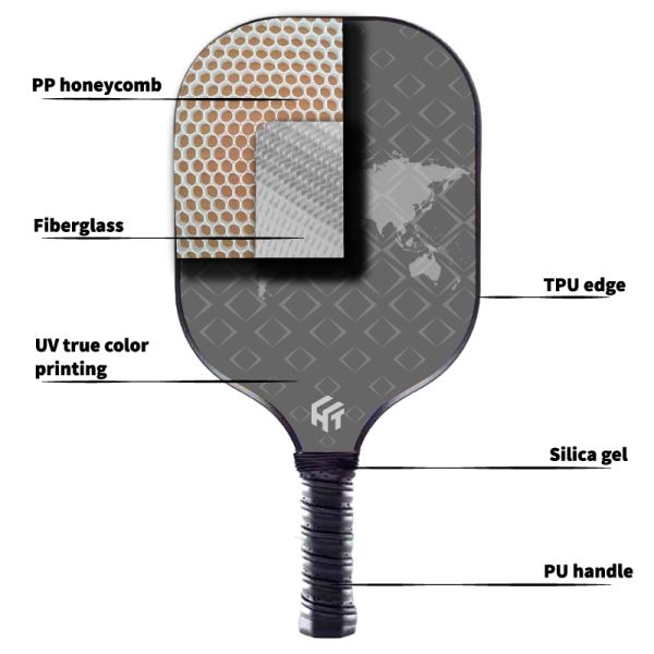 Custom USAPA Standard Pickleball Paddle with Frosted Glass Fiber and PP Honeycomb Core