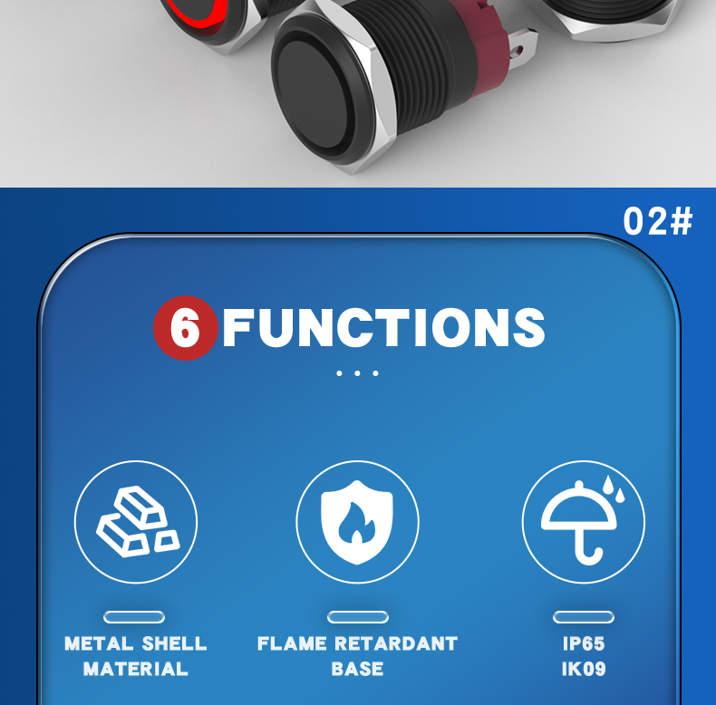15A High Current Self-Locking LED Momentary Industrial Control Power Switch 16MM Alumina Push Button 1NO Waterproof IP65 Max