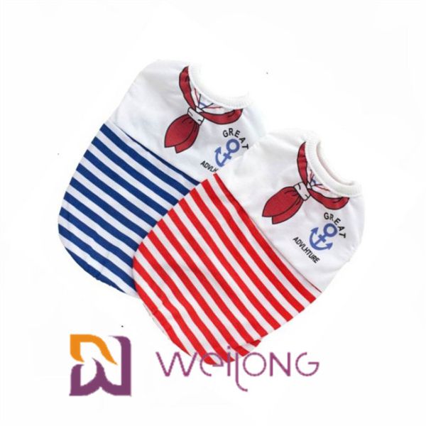 Customized Digital Print Sailor Anchor Stripe Pet T Shirt For Puppy 100% Cotton
