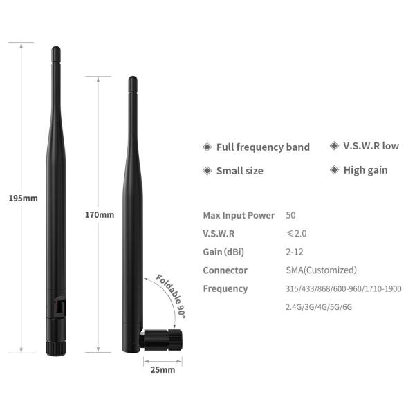 2400-2500 MHz/5000-5800 MHz/600-6000 MHz Antenne de canard en caoutchouc sans fil pour intérieur / extérieur