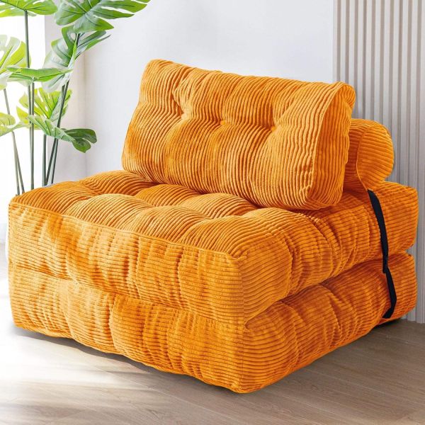 Convertible Tufted Reclining Fabric Extendable Single Sofa Bed Folding Chair Modular Corner Couch Portable Living Room