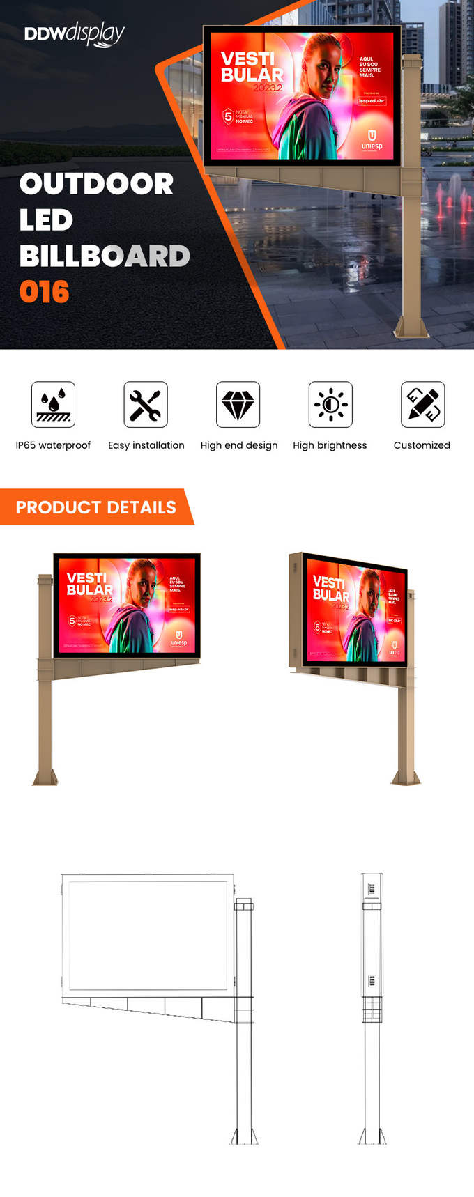 Легкая установка 8000nits IP65 p6 цифровой дисплей светодиодный экран рекламный щит наружной рекламы